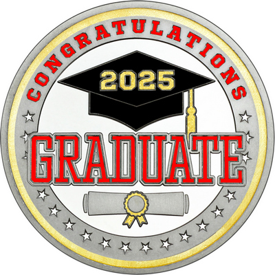 Red "Congratulations Graduate" with Gold 2025, Rim, Tassel & Ribbon